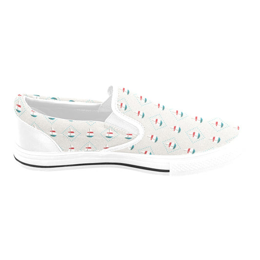 Sailboat Print Design LKS301 White Slip Ons Canvas Women's Shoes