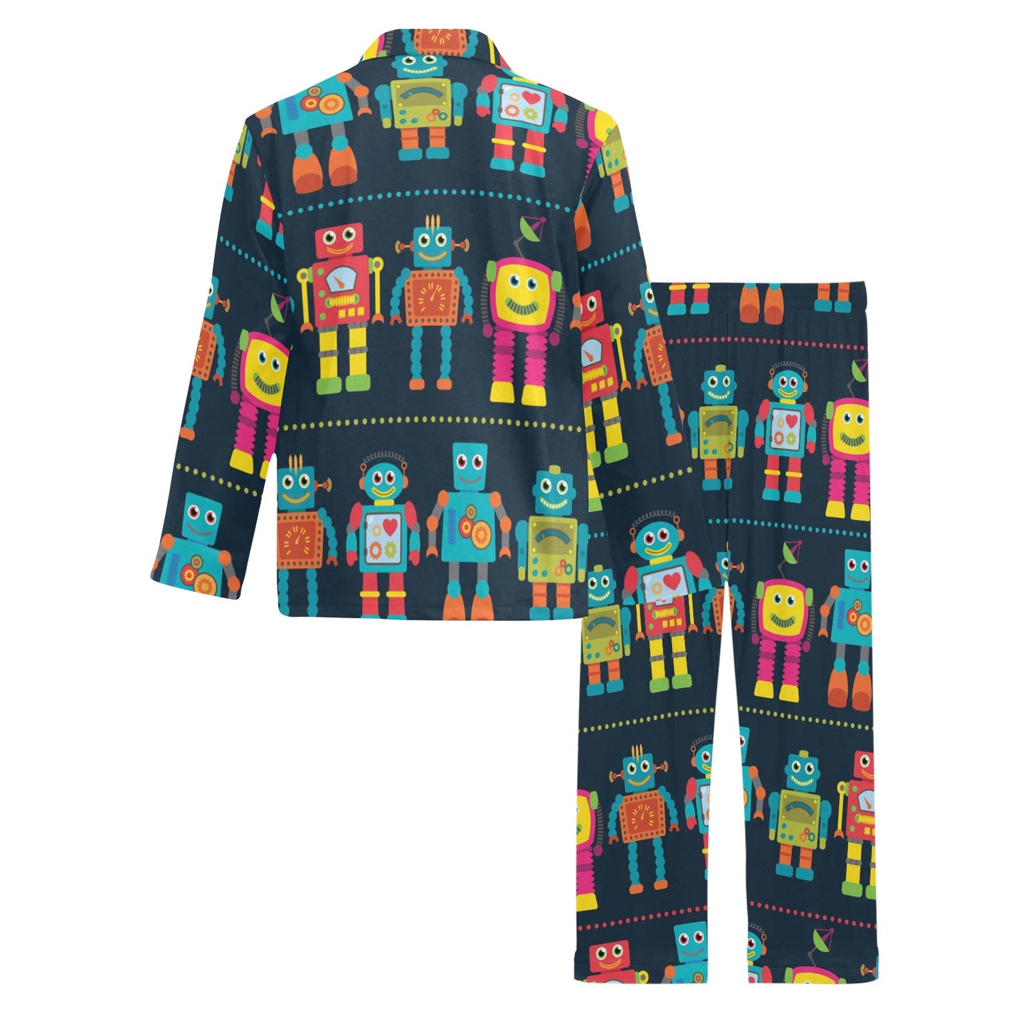 Robot Pattern Print Design A01 Men's Long Pajama Set