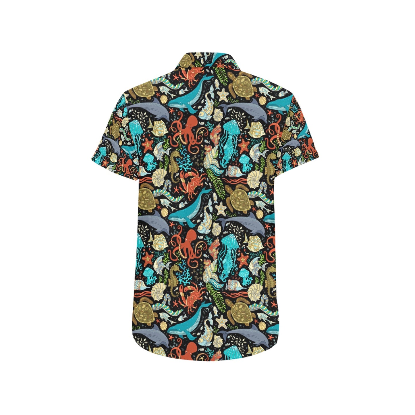 Underwater Animal Print Design LKS301 Men Short Sleeve Button Up Shirt