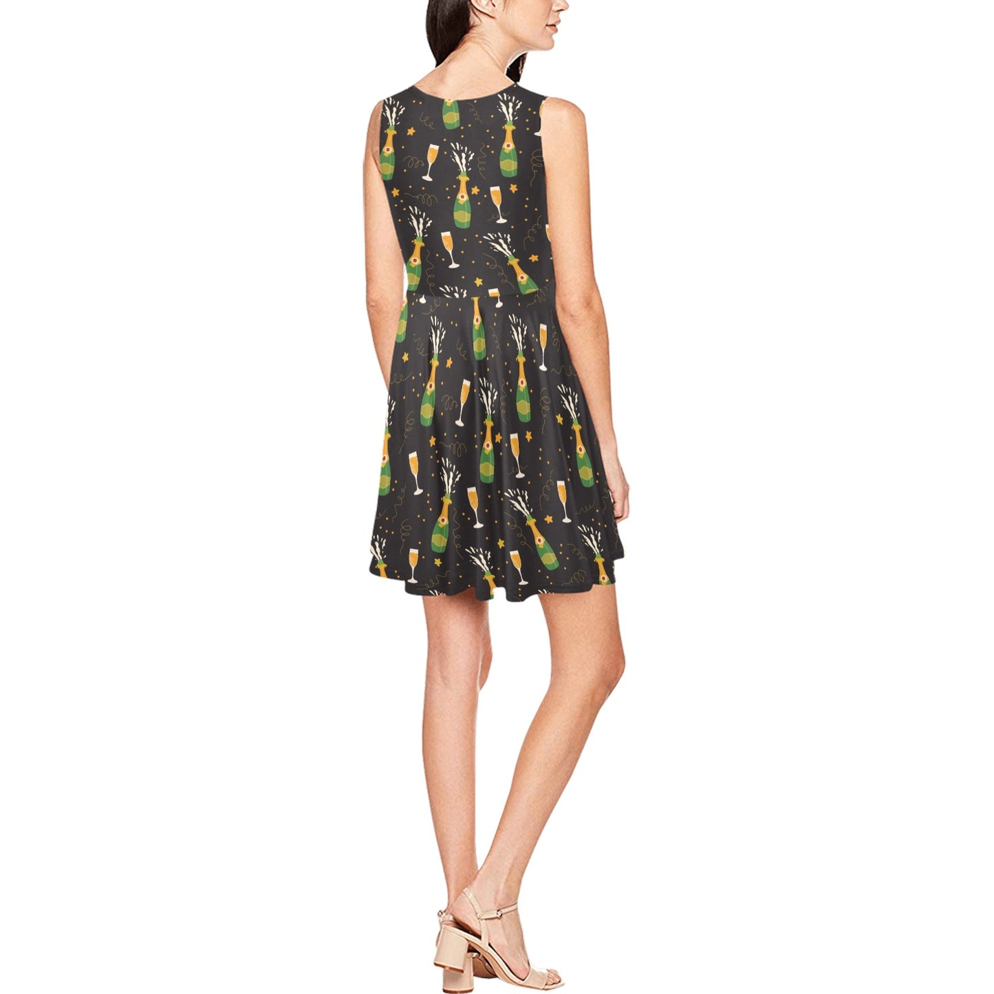 Champagne Pattern Print Design 04 Sleeveless Dress