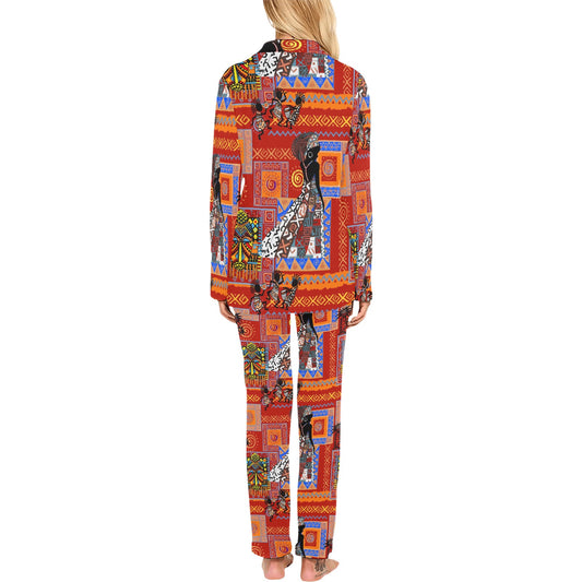 African Print Pattern Women's Long Pajama Set