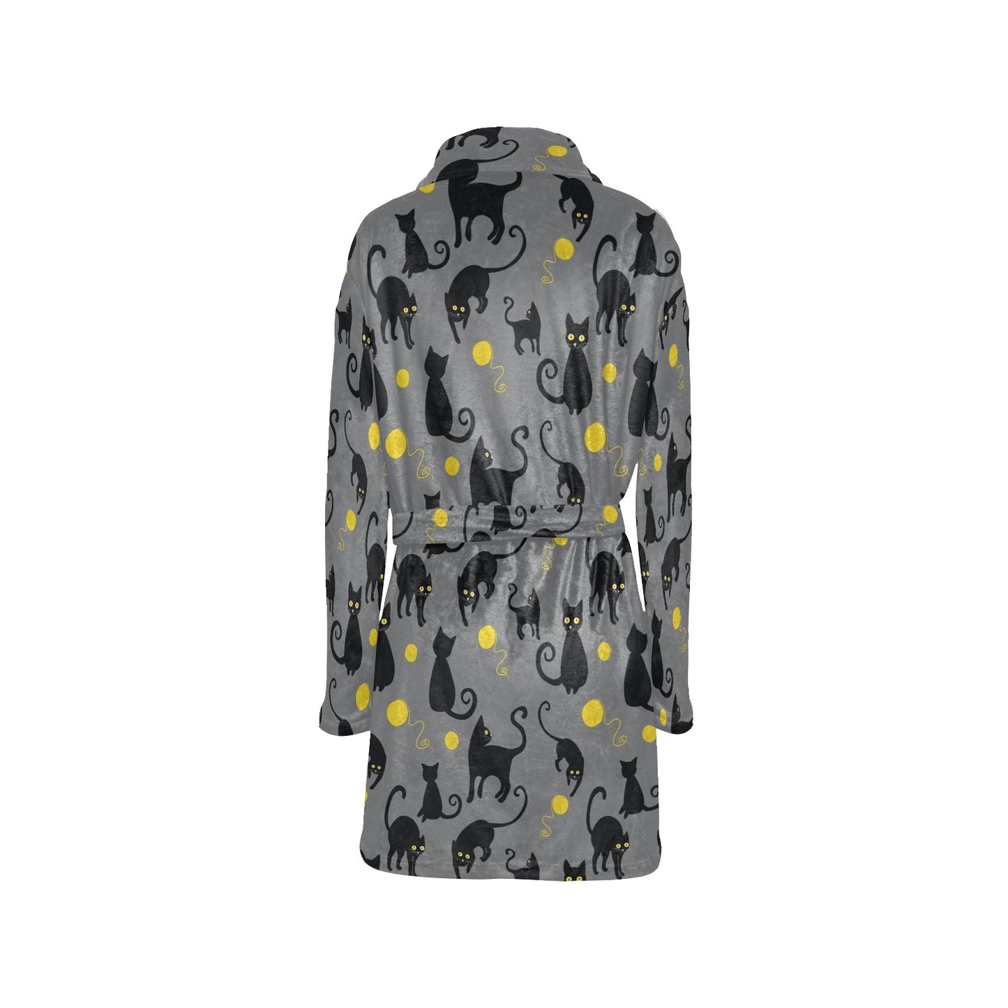 Black Cat Yellow Yarn Print Pattern Women's Fleece Robe