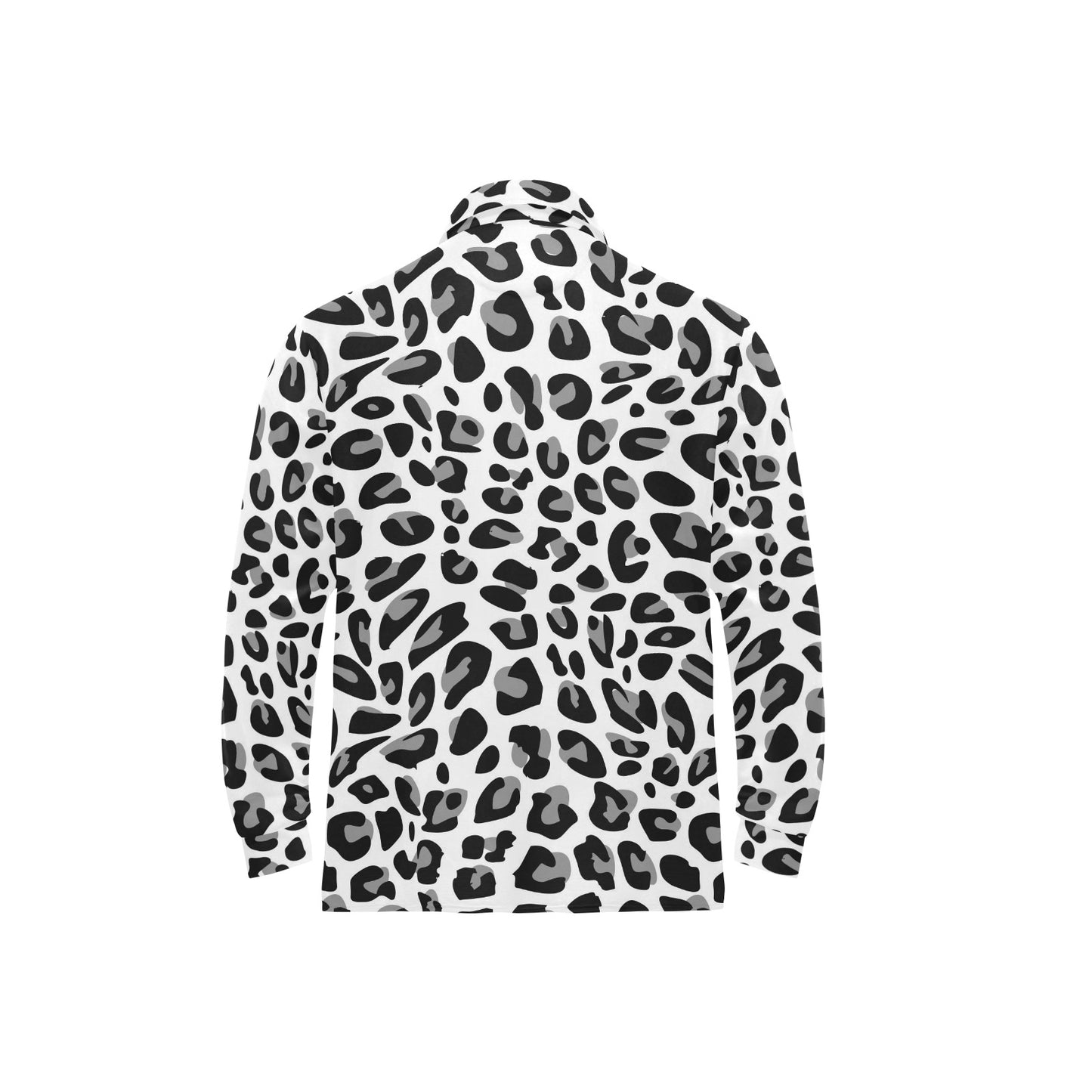 Snow Leopard Skin Print Long Sleeve Polo Shirt For Men's