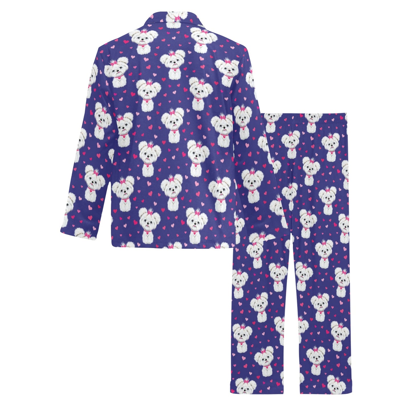 Maltese Pattern Print Design 02 Men's Long Pajama Set