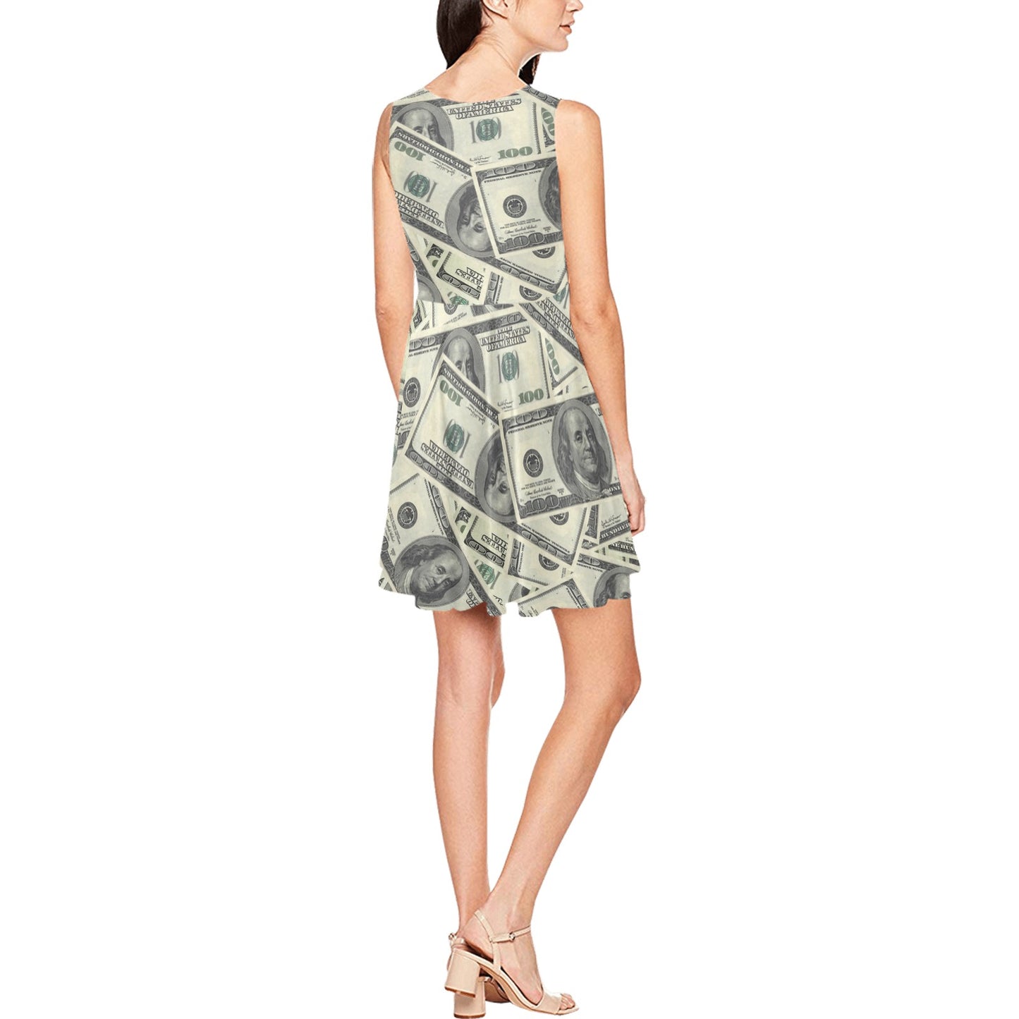 Dollar Pattern Print Design DO02 Sleeveless Dress