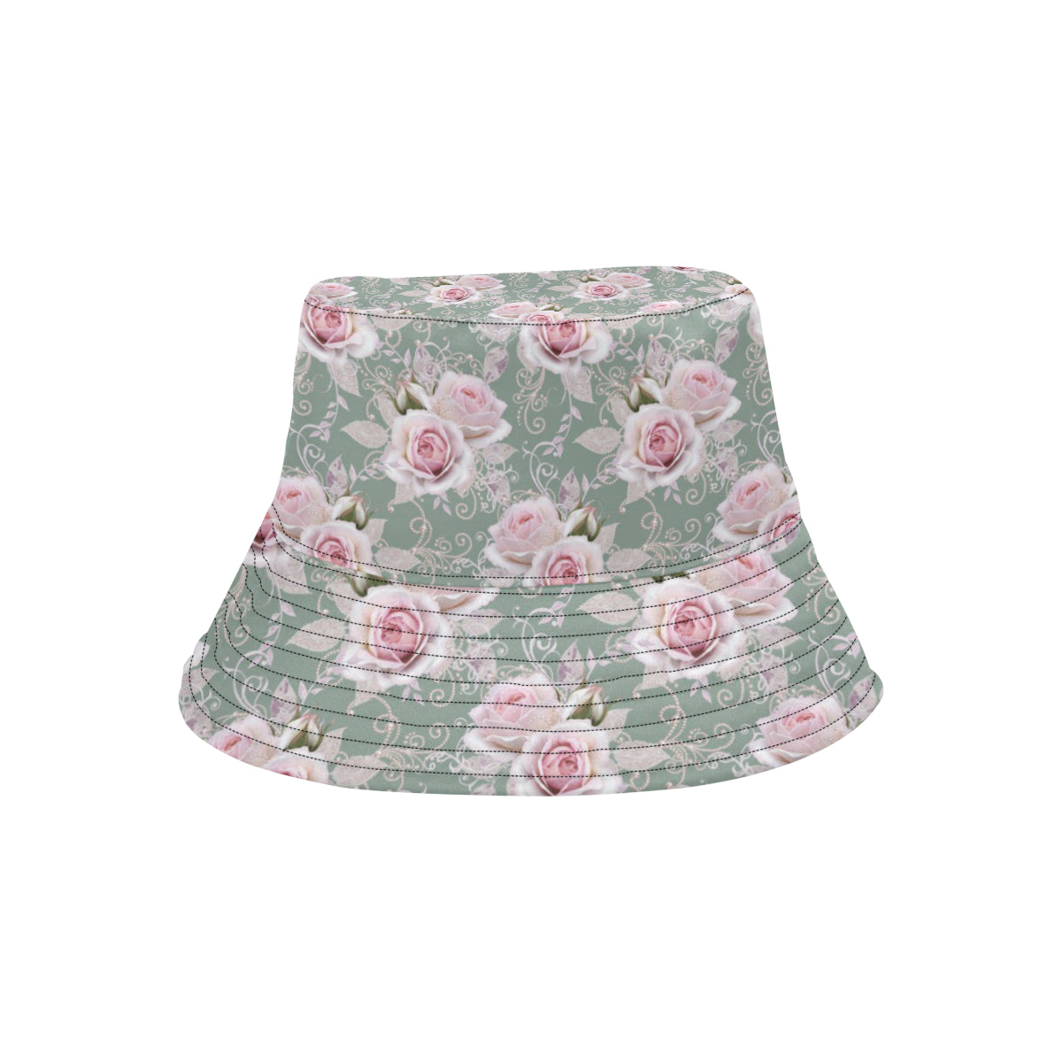 Rose White Pattern Print Design RO012 Unisex Bucket Hat