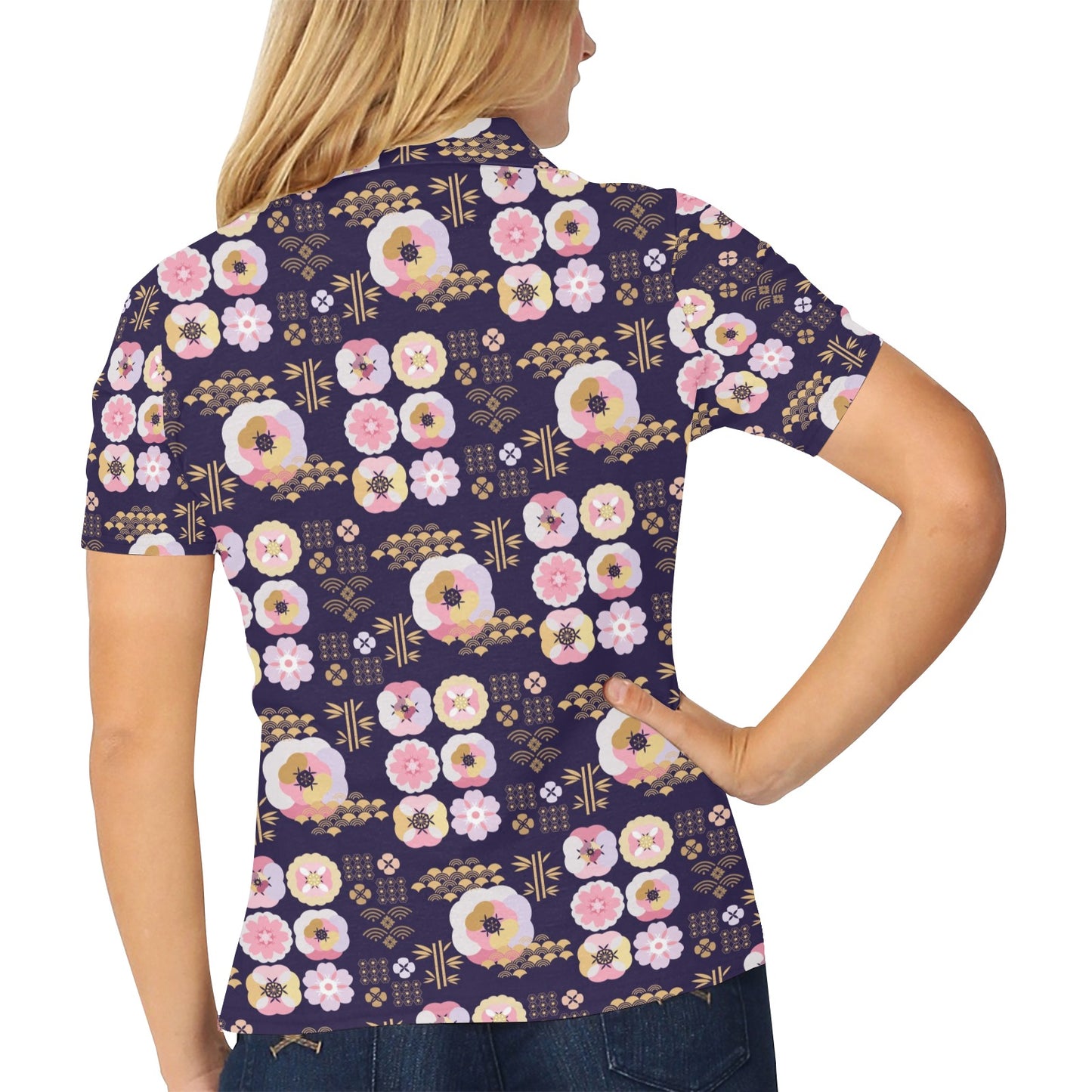 Sakura Japan Style Print Design LKS302 Women's Polo Shirt