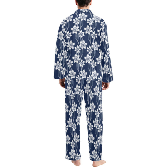 Daffodils Pattern Print Design DF09 Men's Long Pajama Set