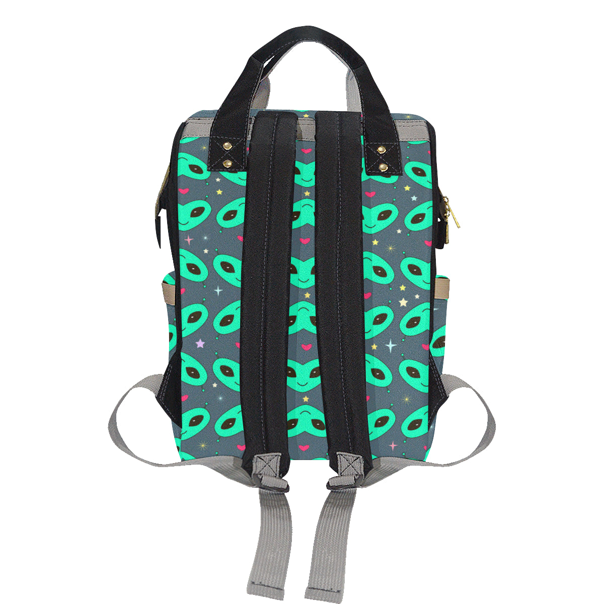 Alien Head Heart Pattern Print Design 03 Diaper Bag Backpack