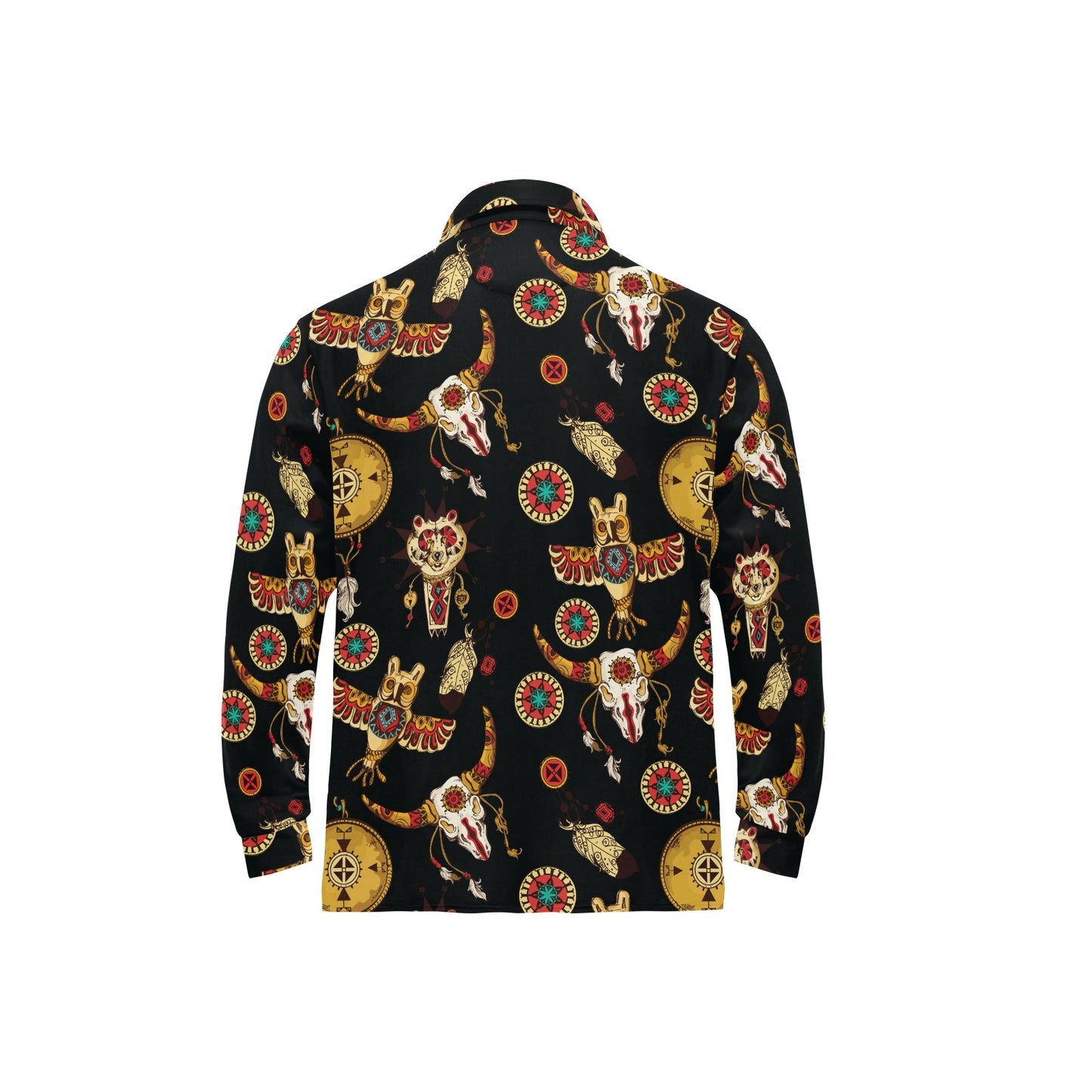 Native American Symbol Pattern Long Sleeve Polo Shirt For Men's