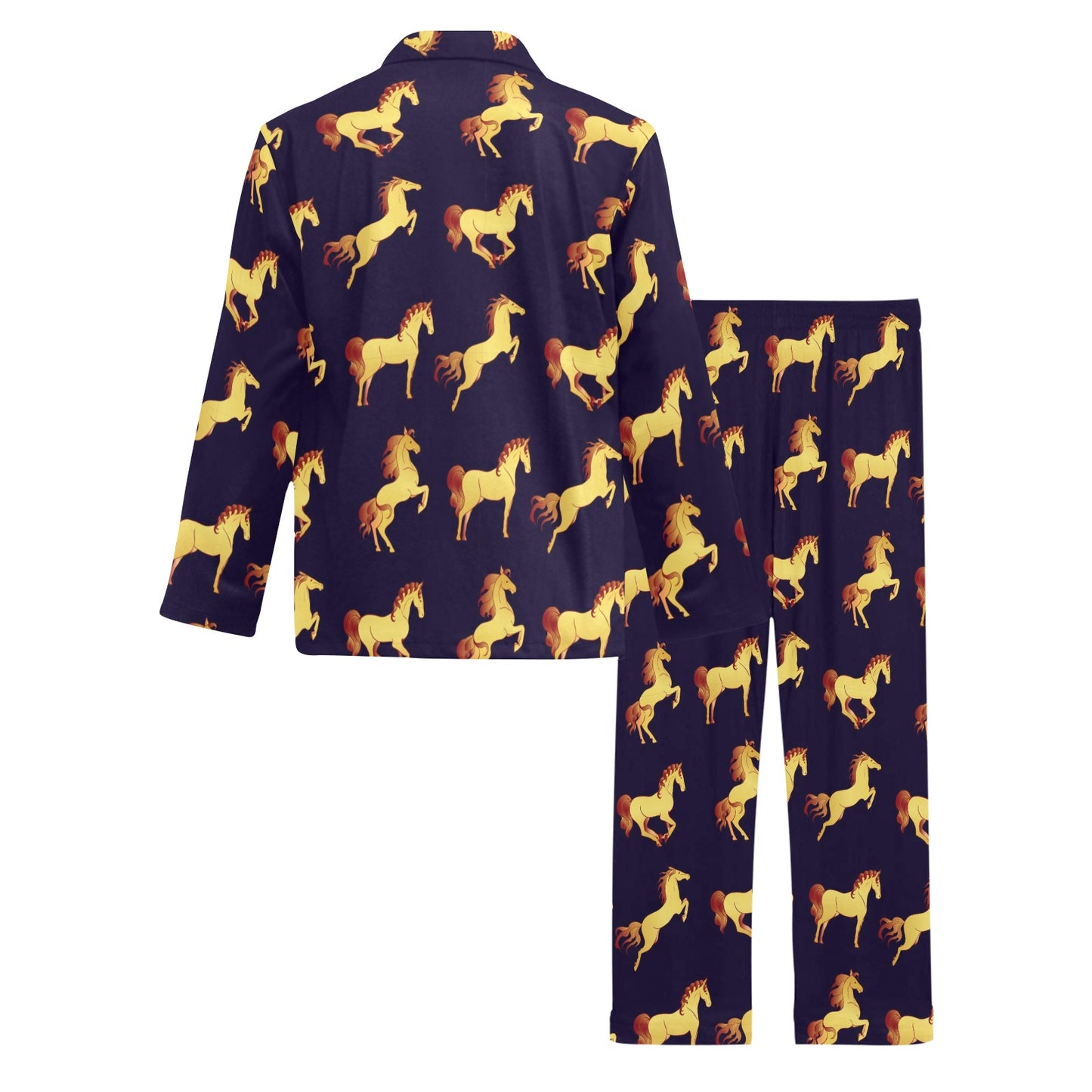 Gold Horse Pattern Men's Long Pajama Set