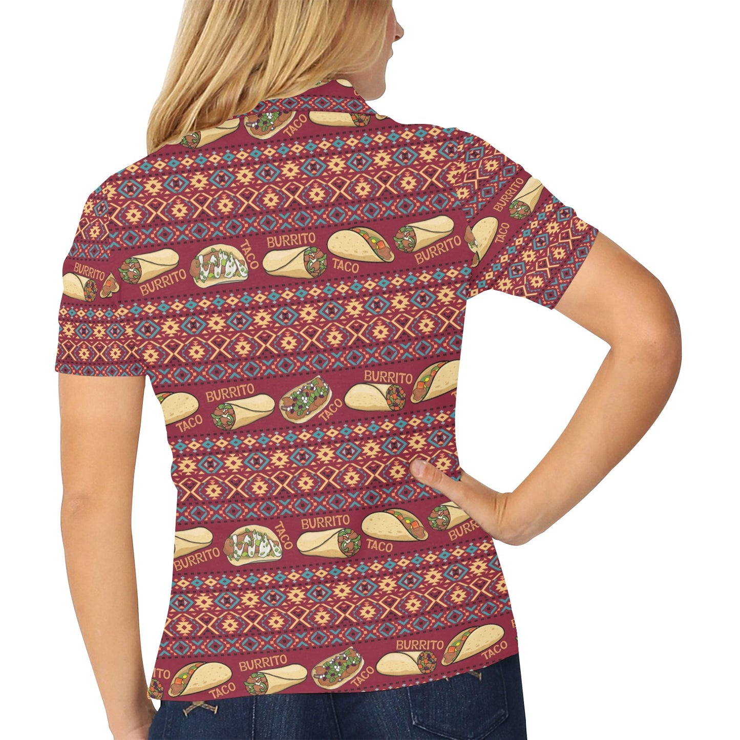 Burrito Taco Print Design LKS302 Women's Polo Shirt