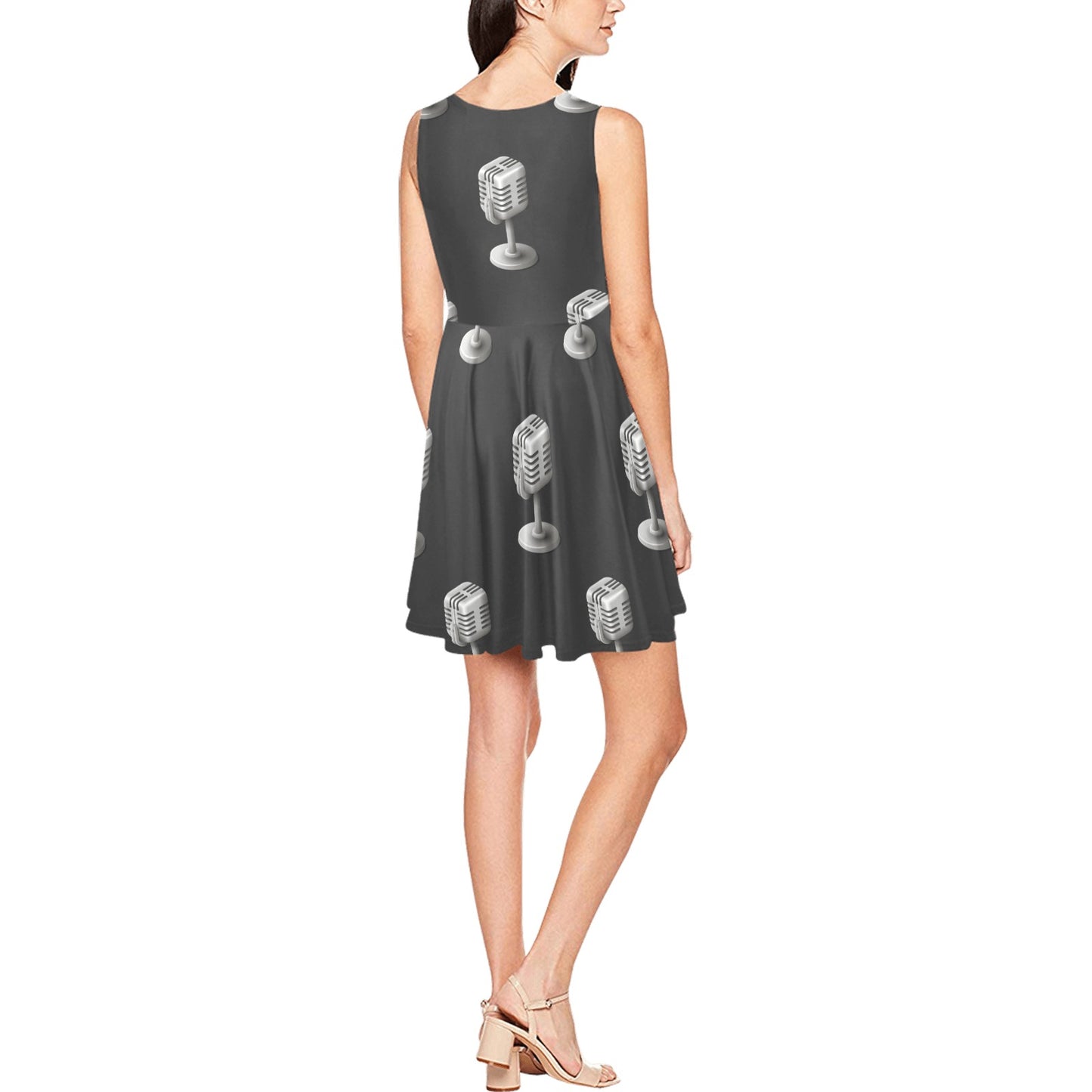 Microphone Vintage Pattern Print Design 01 Sleeveless Dress