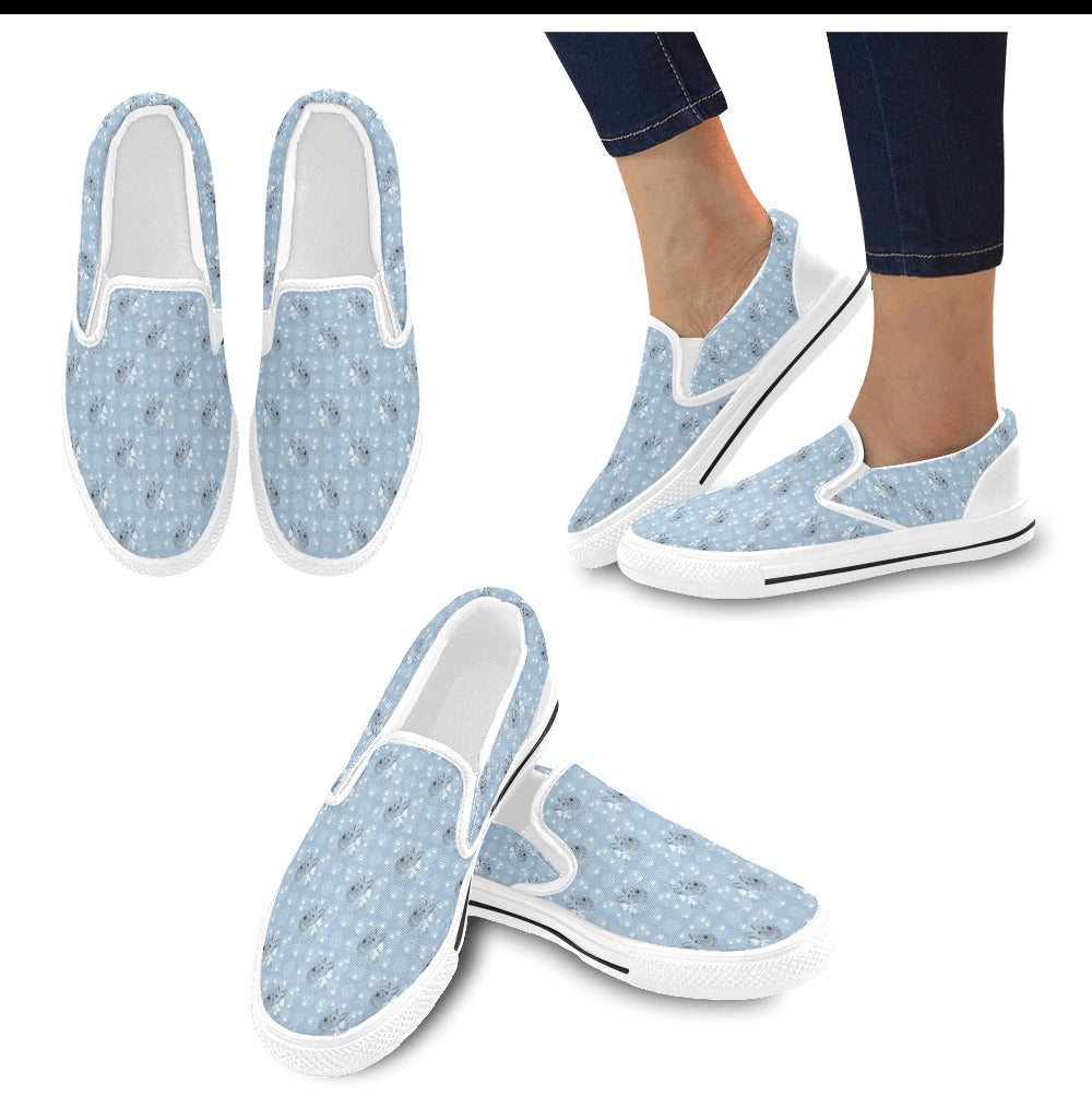 Scottish Terriers Print Design LKS308 White Slip Ons Canvas Women's Shoes