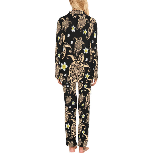 Turtle Polynesian Tribal Hawaiian Women's Long Pajama Set