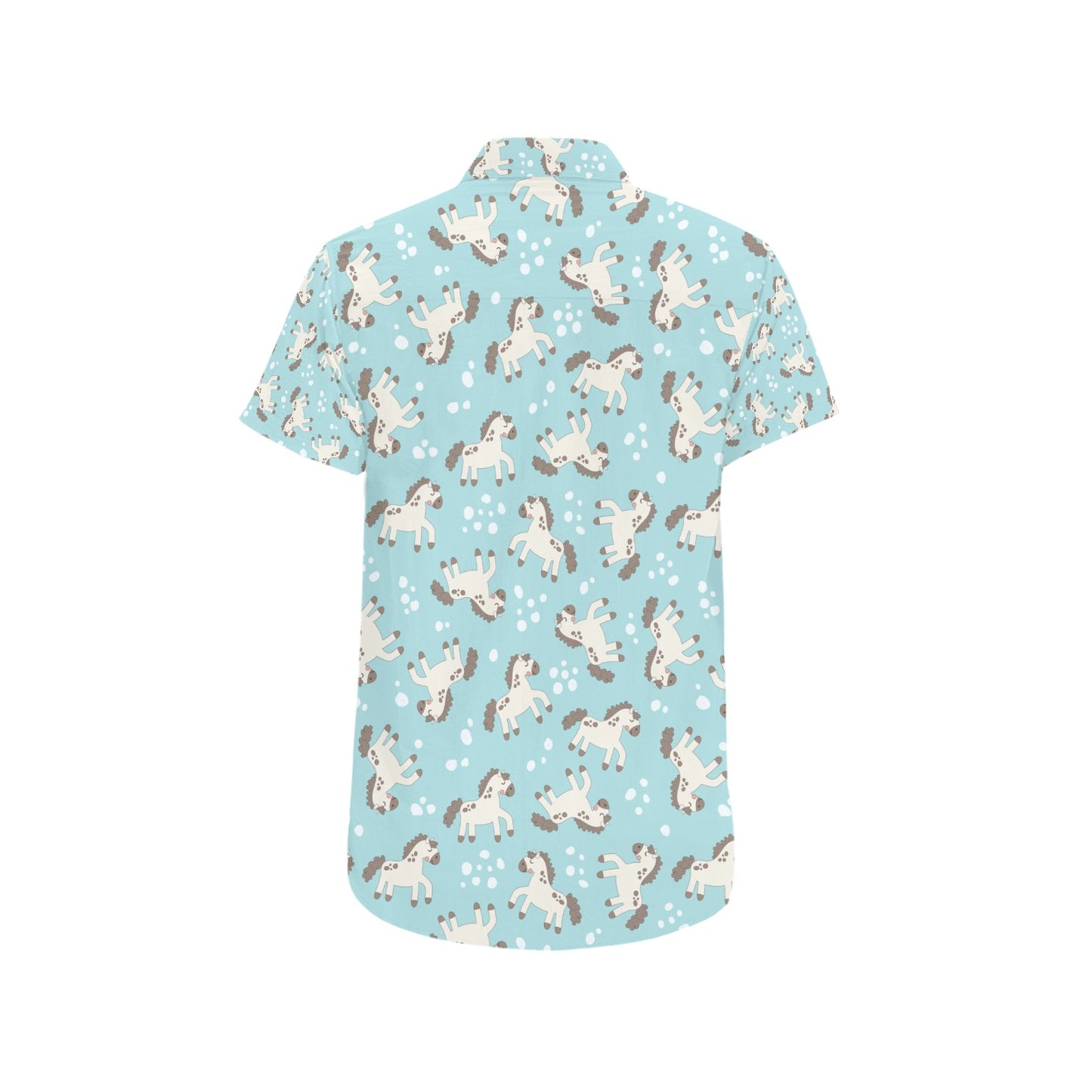Horse Cute Print Design LKS306 Men Short Sleeve Button Up Shirt