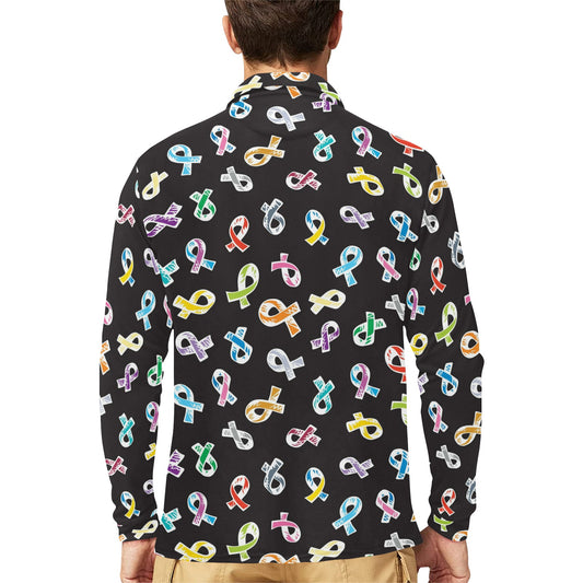 Cancer Awareness Pattern Print Design 02 Long Sleeve Polo Shirt For Men's