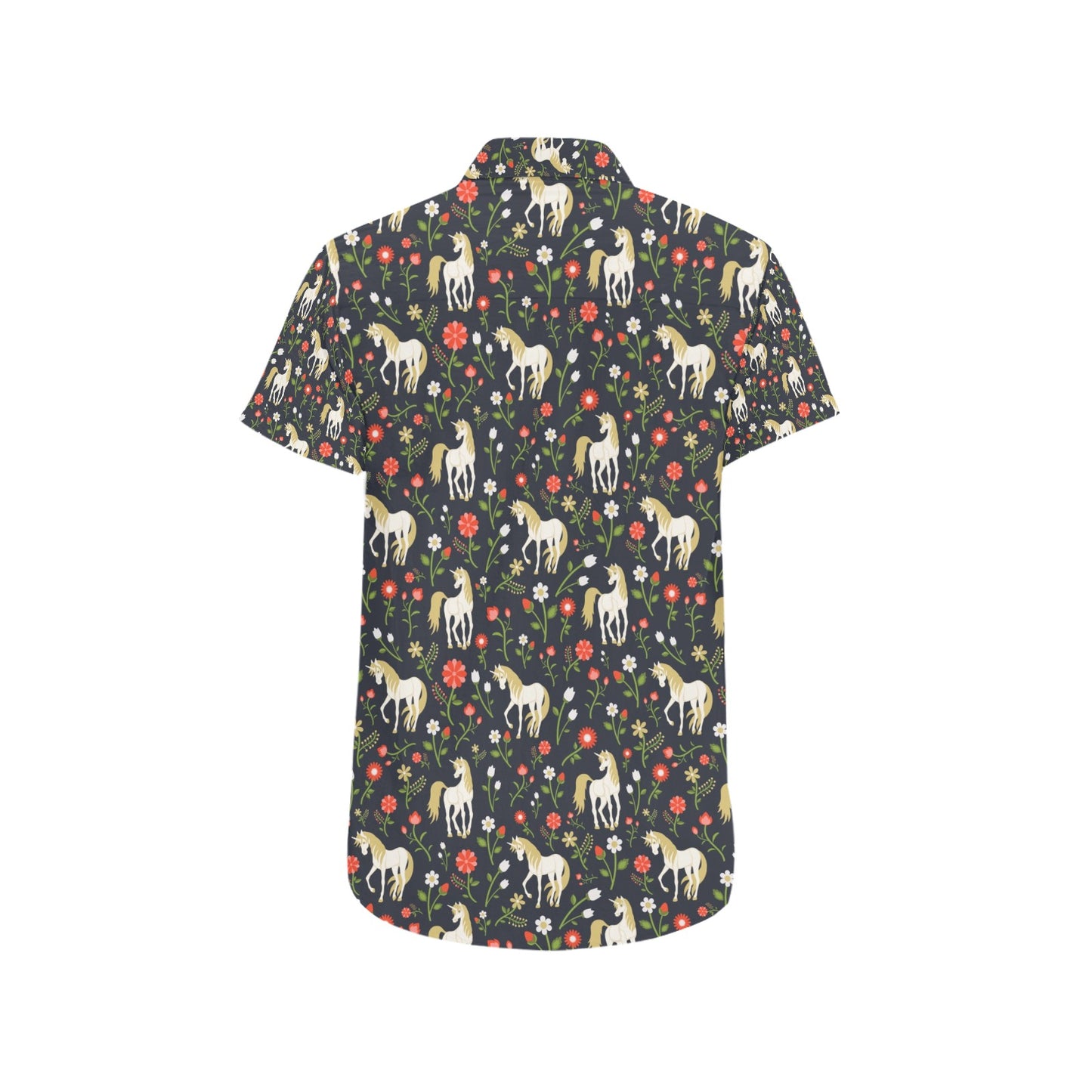 Unicorn Print Design LKS301 Men Short Sleeve Button Up Shirt