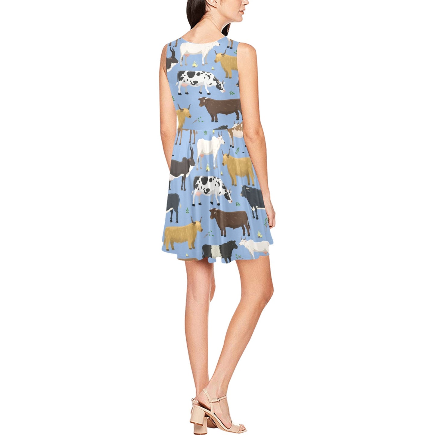 Cattle Pattern Print Design 02 Sleeveless Dress