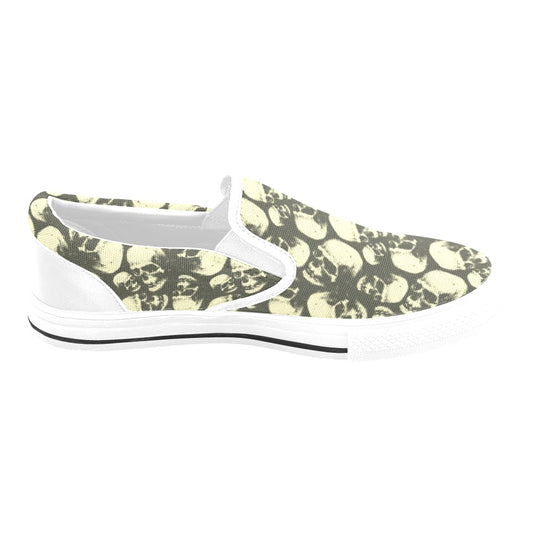 Skull Print Design LKS302 White Slip Ons Canvas Women's Shoes