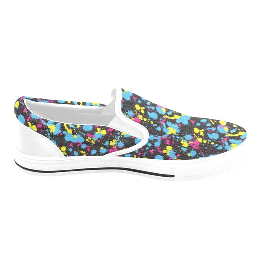 Splatter Colorful Print Design LKS301 White Slip Ons Canvas Women's Shoes