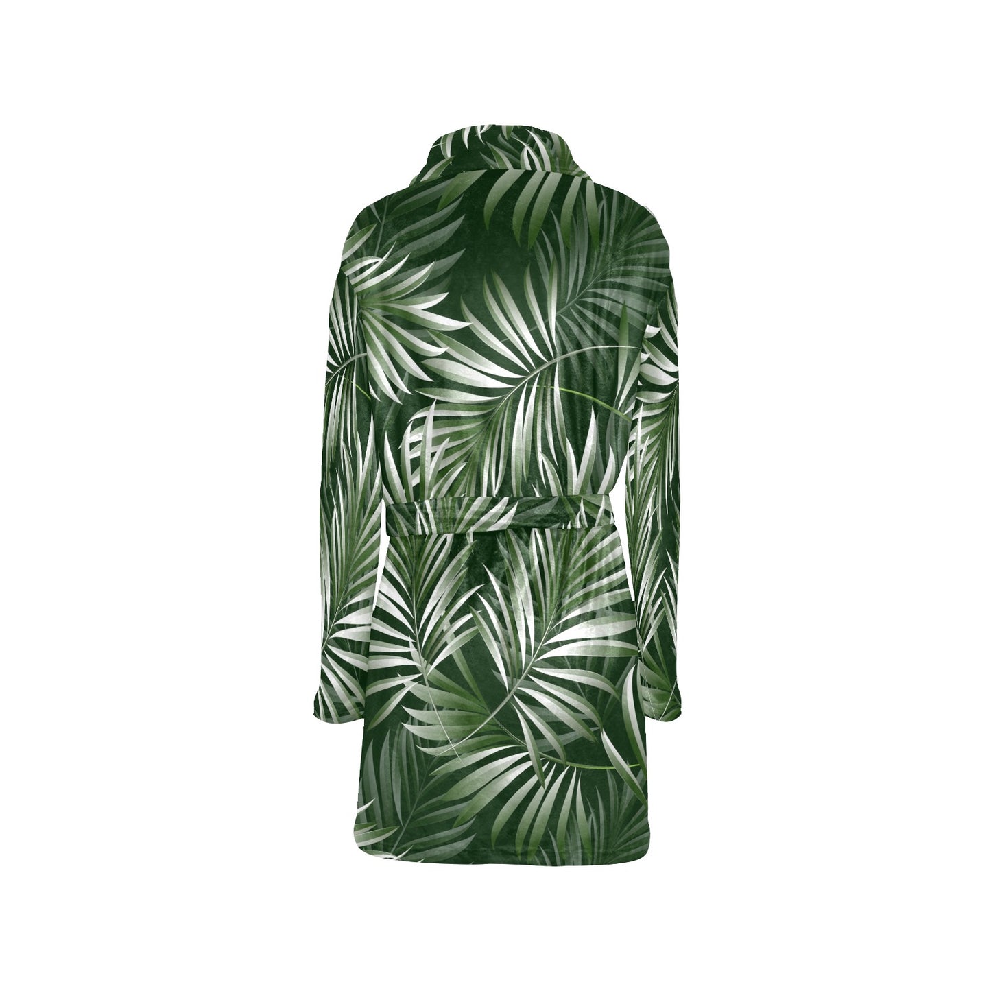 White Green Tropical Palm Leaves Women's Fleece Robe