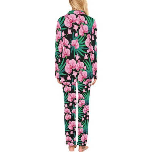 Orchid Pink Pattern Print Design OR06 Women's Long Pajama Set
