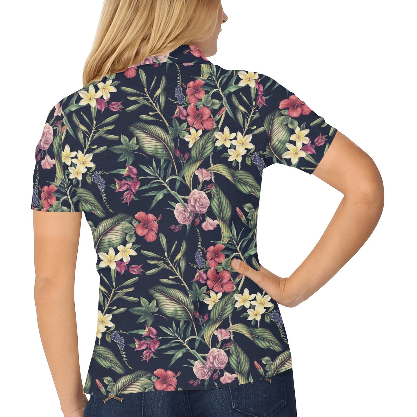 Tropical Flower Pattern Women's Polo Shirt
