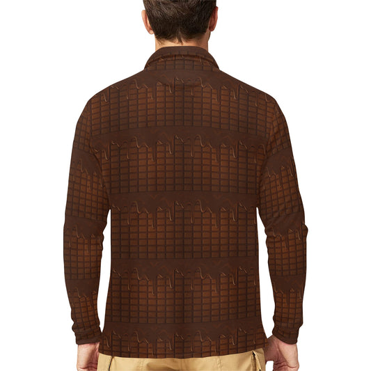 Chocolate Pattern Print Design 01 Long Sleeve Polo Shirt For Men's