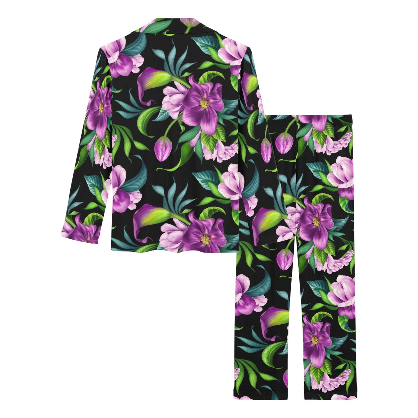 Bright Purple Floral Pattern Women's Long Pajama Set