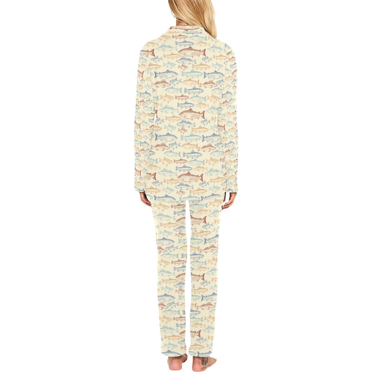 Salmon Fish Print Design LKS302 Women's Long Pajama Set