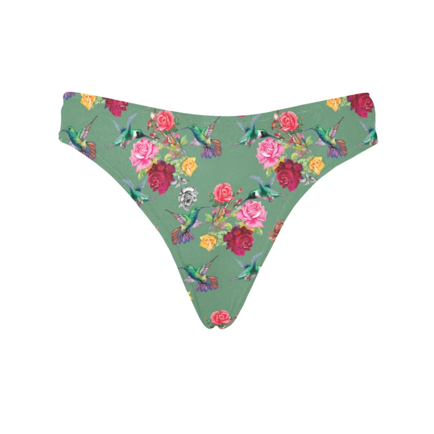 Hummingbird with Rose Themed Print Women's Thongs