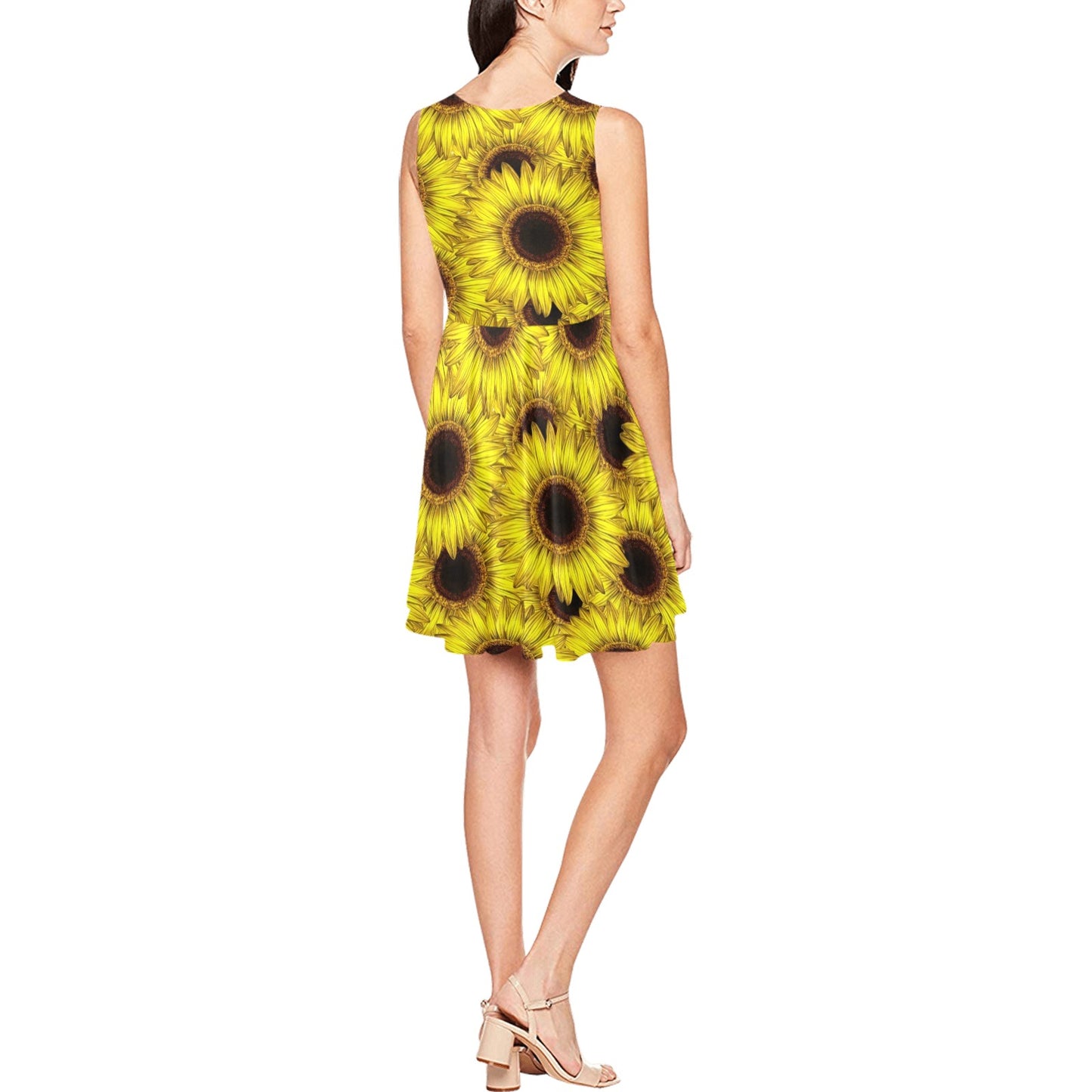 Sunflower Pattern Print Design SF011 Sleeveless Dress