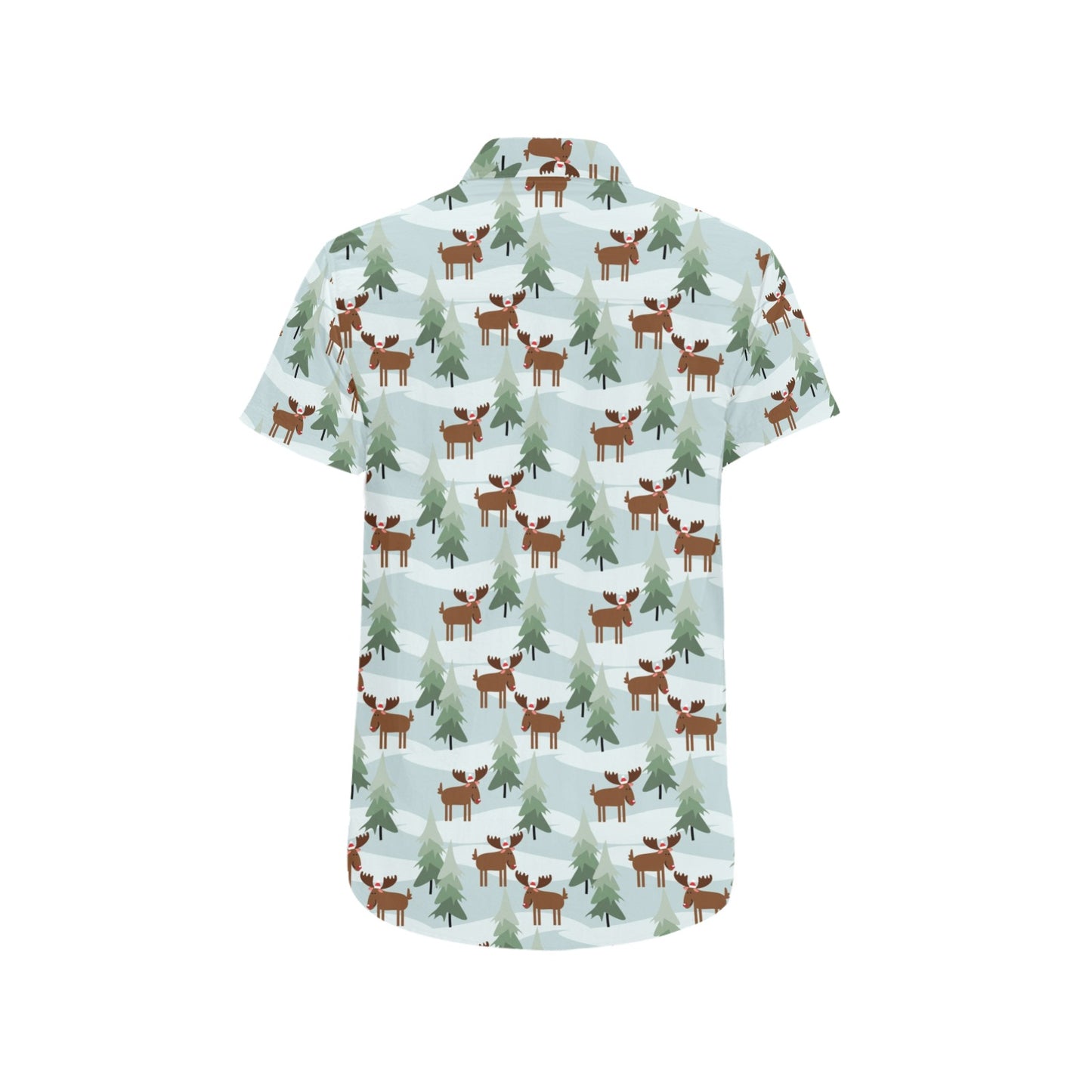 Moose Print Design LKS402 Men Short Sleeve Button Up Shirt