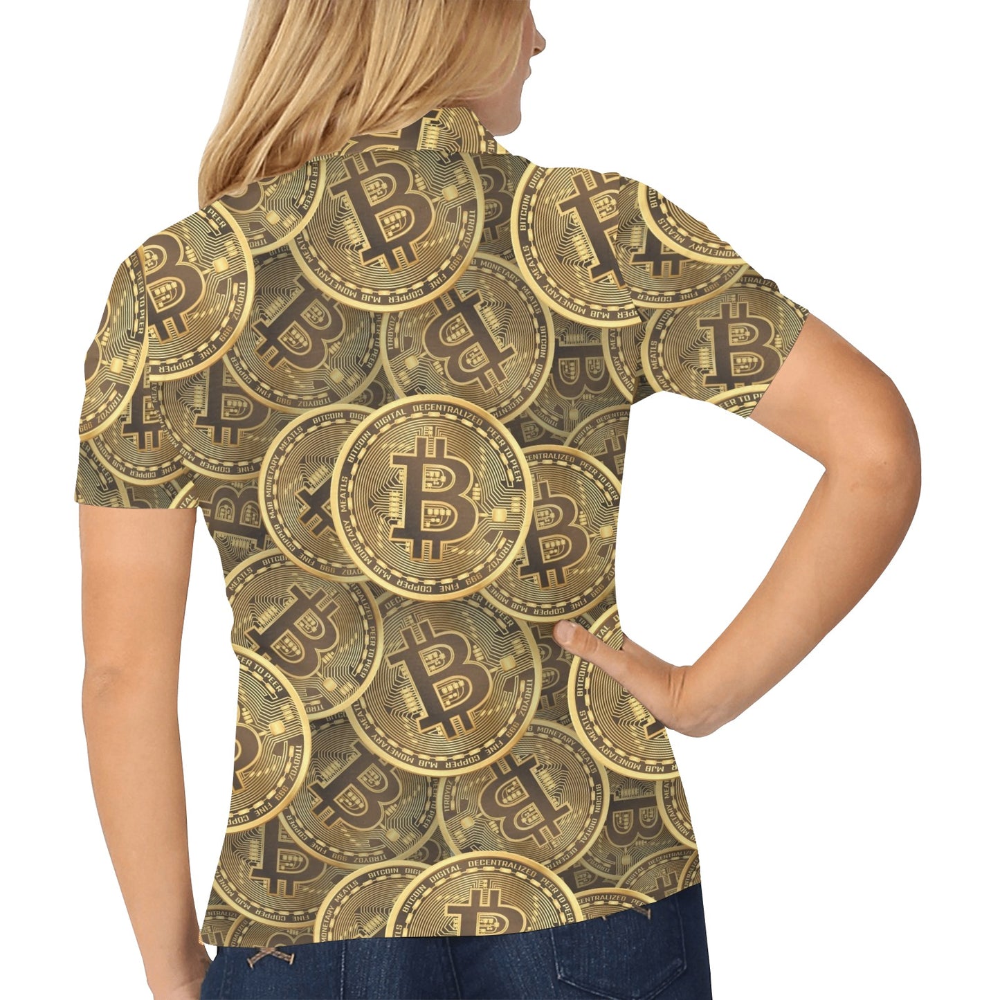 Bitcoin Pattern Print Design DO01 Women's Polo Shirt