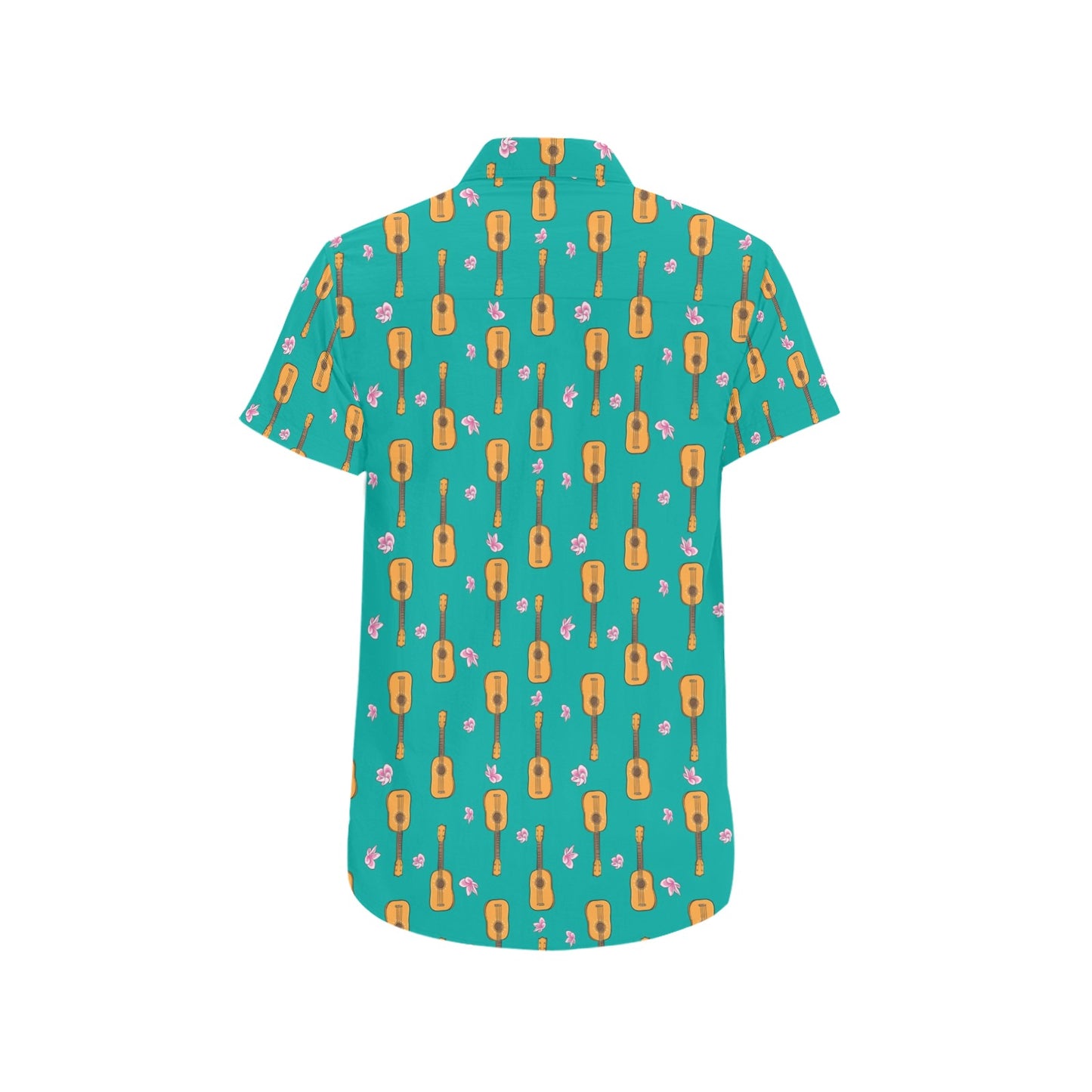 Ukulele Print Design LKS403 Men Short Sleeve Button Up Shirt