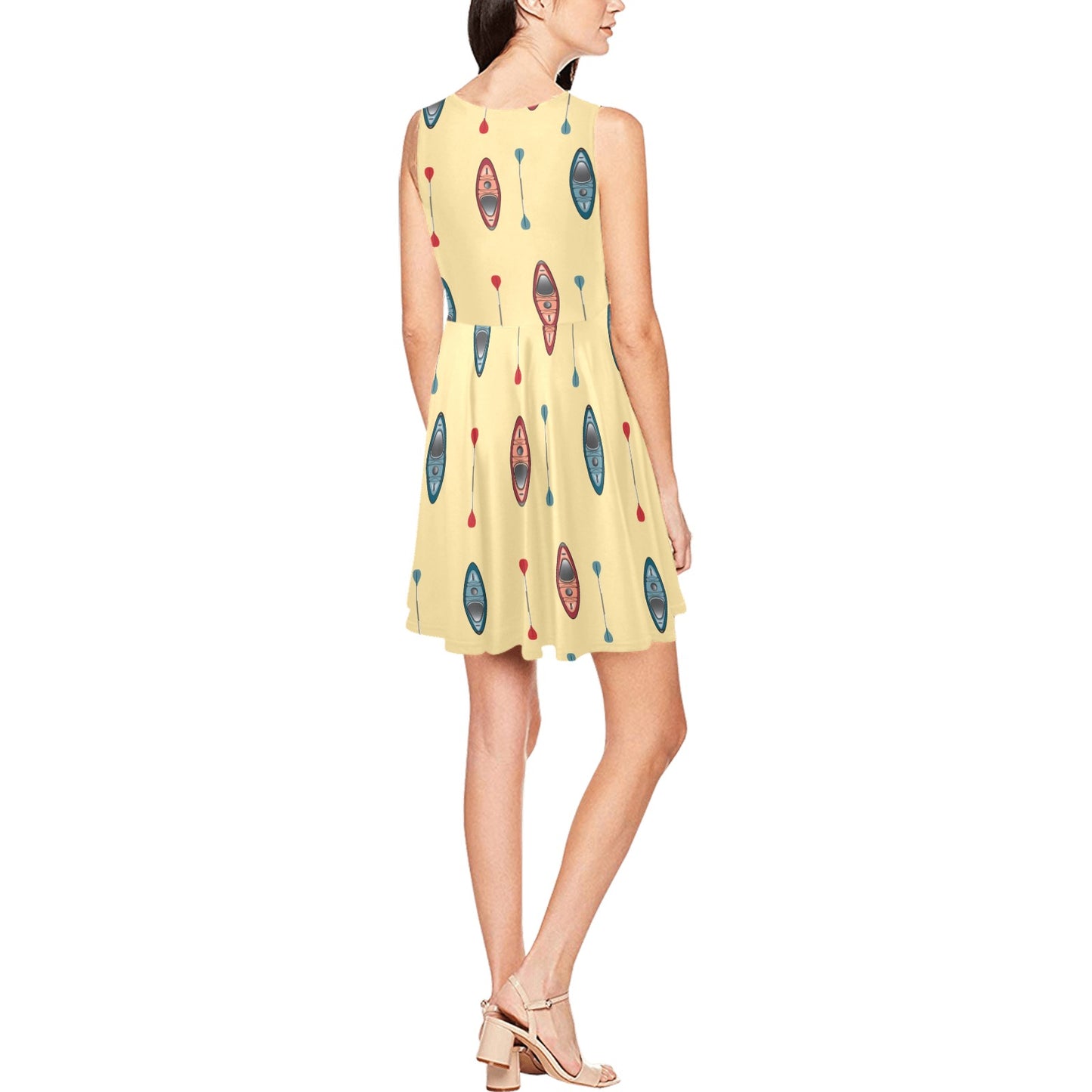 Kayak Pattern Print Design 02 Sleeveless Dress