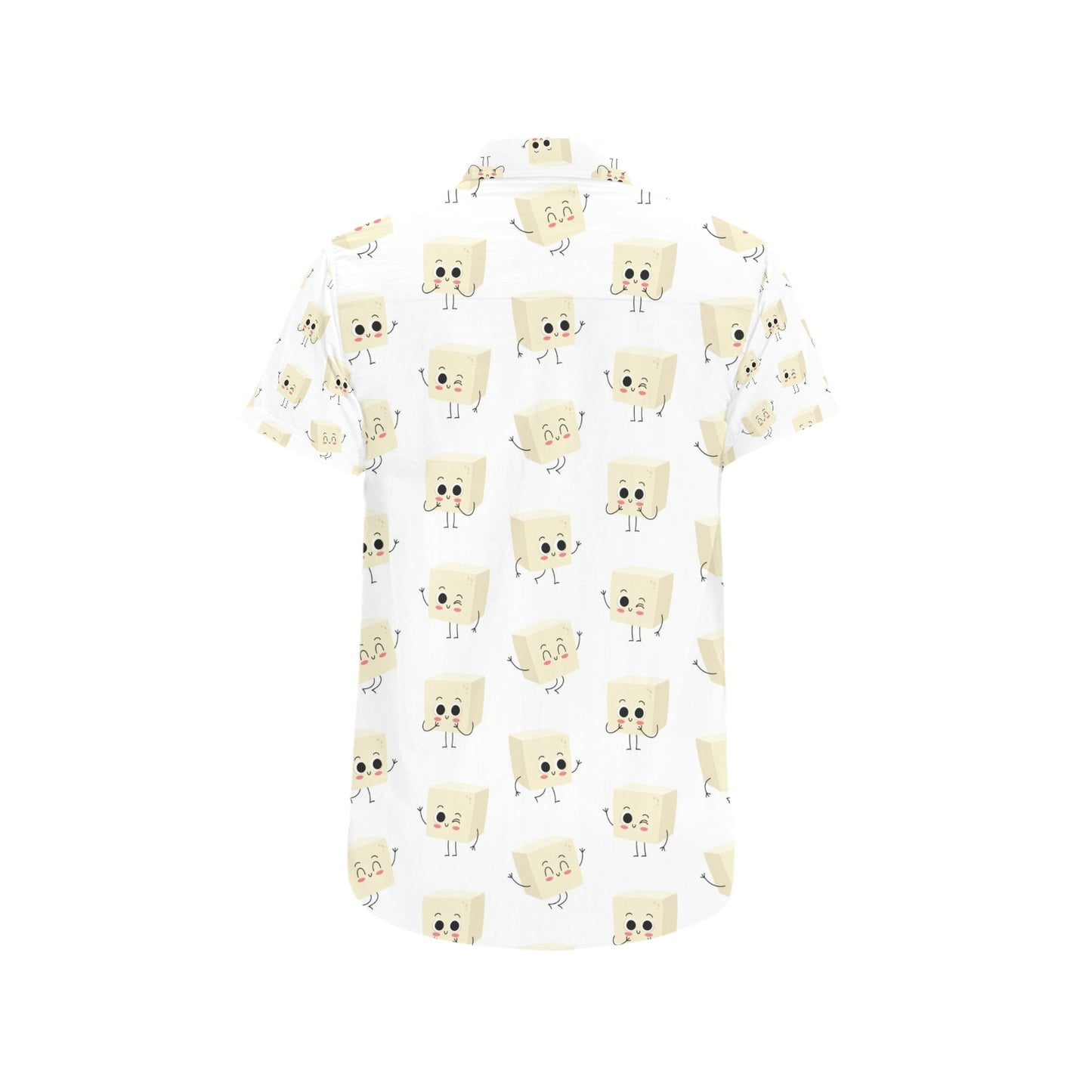 Tofu Print Design LKS301 Men Short Sleeve Button Up Shirt