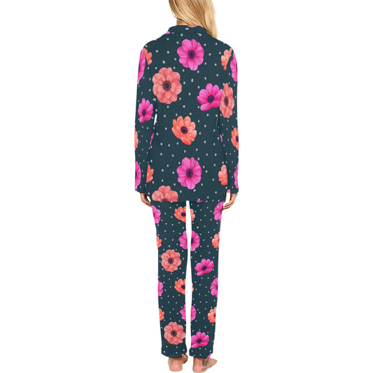 Anemone Pattern Print Design AM08 Women's Long Pajama Set