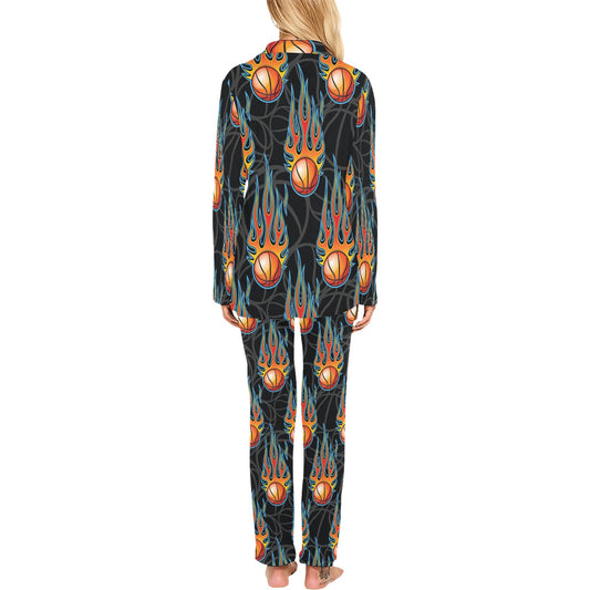 Basketball Fire Print Pattern Women's Long Pajama Set