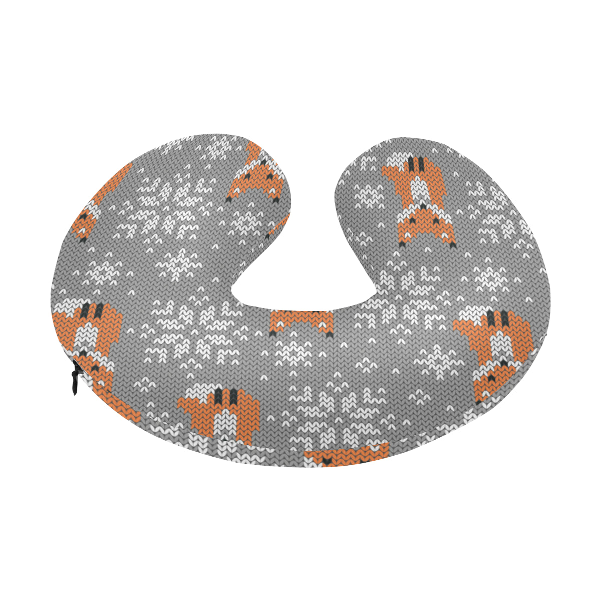 Knit Red Fox Pattern Print Design 02 U-Shaped Travel Neck Pillow