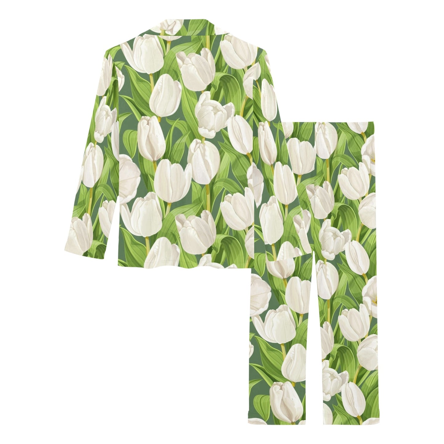 Tulip White Pattern Print Design TP05 Women's Long Pajama Set