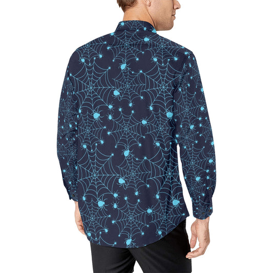Spider Web Blue Print Design LKS304 Men's Long Sleeve Dress Shirt