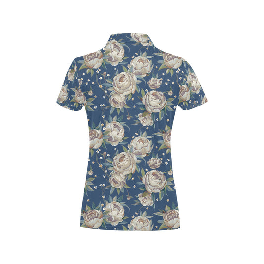 Peony Pattern Print Design A03 Women's Polo Shirt