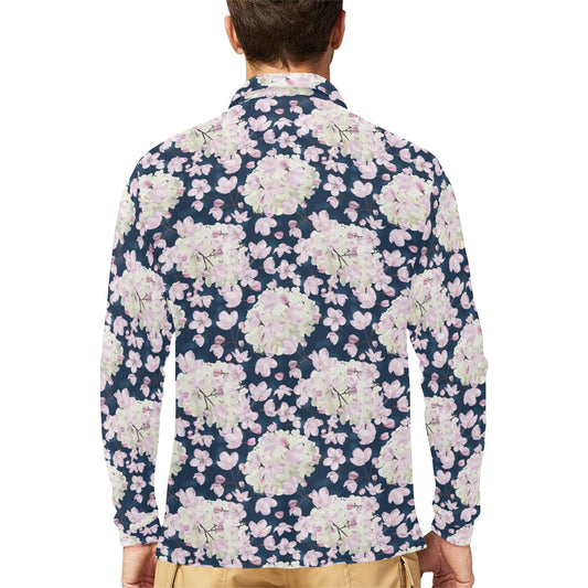 Sakura Print Design LKS305 Long Sleeve Polo Shirt For Men's