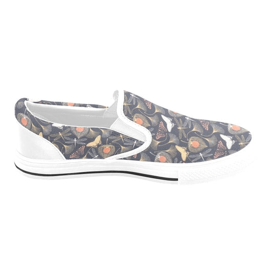 Dragonfly Print Design LKS404 White Slip Ons Canvas Women's Shoes