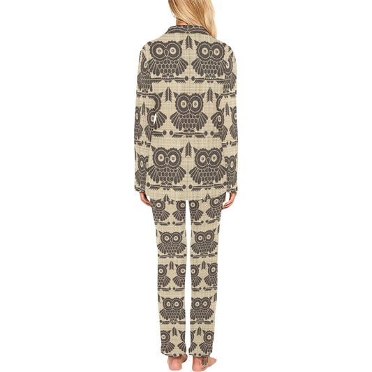 Owl Pattern Print Design A01 Women's Long Pajama Set