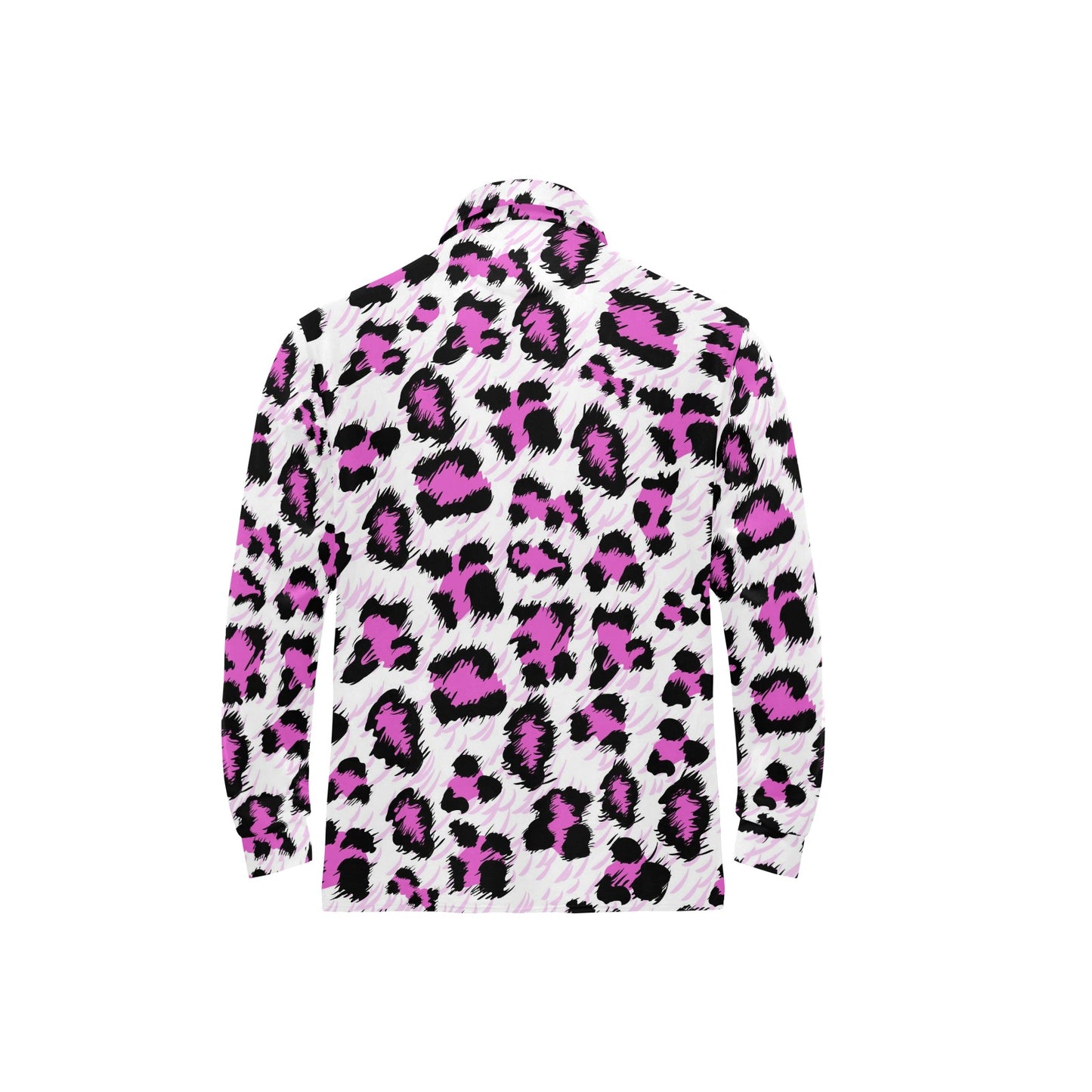 Leopard Pink Skin Print Long Sleeve Polo Shirt For Men's