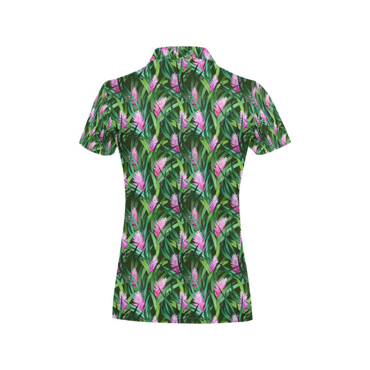 Tropical Folower Pink Heliconia Print Women's Polo Shirt