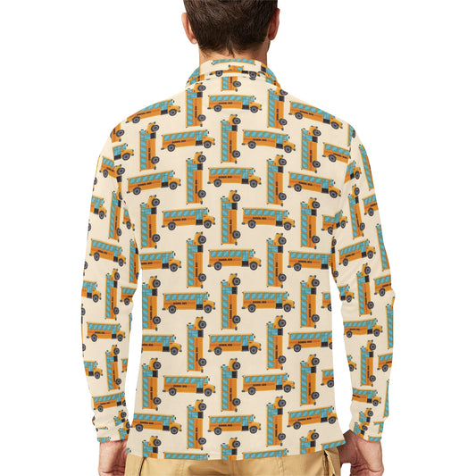 School Bus Print Design LKS305 Long Sleeve Polo Shirt For Men's